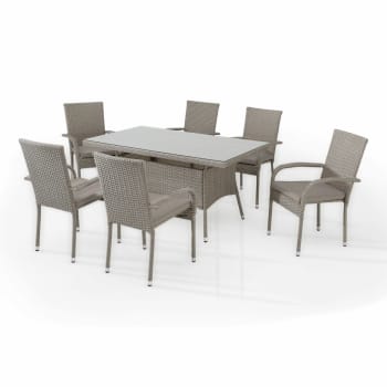 Ensemble table en verre effet brisé avec 6 chaises en rotin noir grosseto  134262 - Conforama