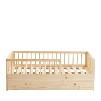 Sasha - Cadre de lit pour enfant en bois massif avec tiroir 70x140cm bois clai