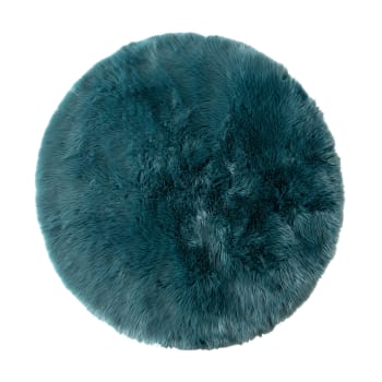 ROUND SKIN - Tapis rond synthétique  poils long bleu.