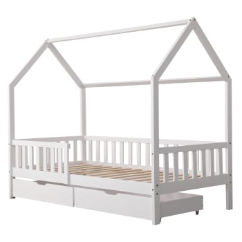 Marceau - Lit cabane pour enfant avec tiroirs 190x90cm blanc