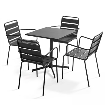 Palavas - Ensemble table de jardin et 4 fauteuils en métal anthracite