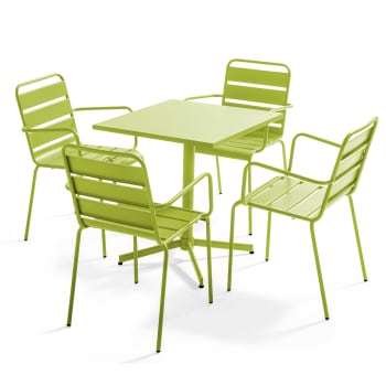 Palavas - Ensemble table de jardin et 4 fauteuils en métal vert