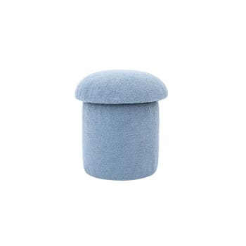 YAELLE - Puf tapizado con tejido boucle rizado en forma de seta azul