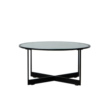 MARGAUX - Table ronde en fer et verre noir
