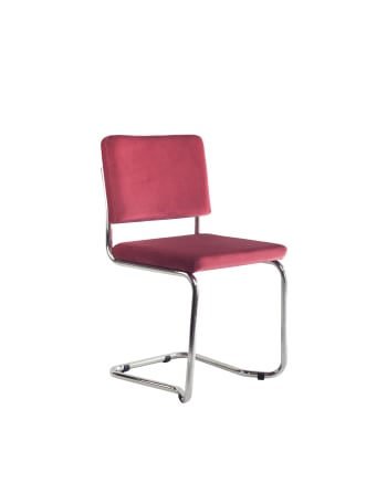 BERTHA - Chaise finition chromé ,en acier, hêtre et tapissé en velours rouge.