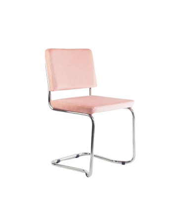 BERTHA - Chaise finition chromé ,en acier, hêtre et tapissé en velours rose.