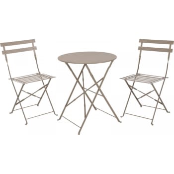 BISTROT - Set table + 2 chaises de jardin pliable en métal taupe