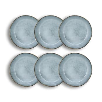 Aronal - Lot de 6 assiettes coupes en grès bleu 15,5cm