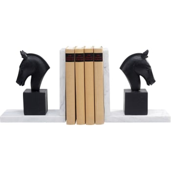 Horse - Sujetalibros de poliresina negra y mármol blanco H21