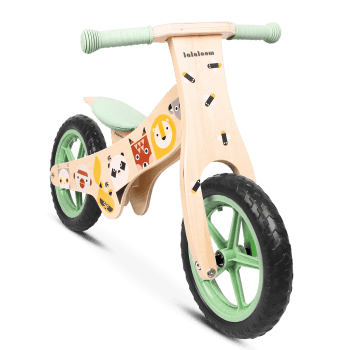 Bicicleta sin pedales para niños de madera natural verde