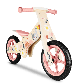 Bicicletta senza pedali per bambini in legno naturale rosa