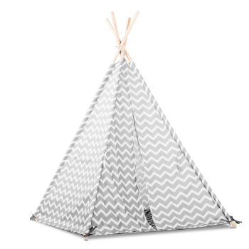 Tente tipi pour enfants en bois naturel et polyester blanc et gris