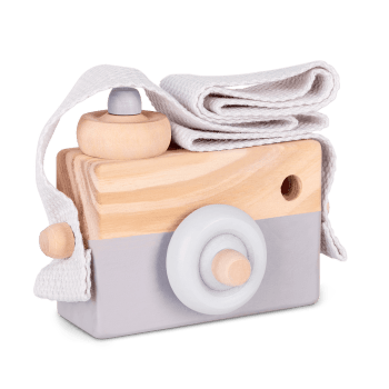 Kinder-Fotokamera aus grauem Naturholz