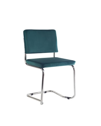 BERTHA - Chaise finition chromé,en acier,hêtre et tapissé en velours turquoise.