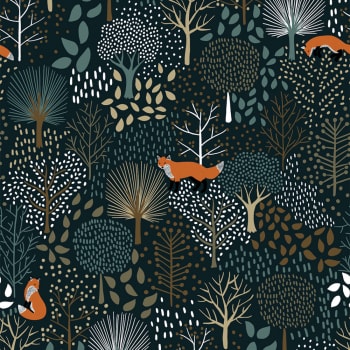 M.FOX - papier peint enfant forêt et renard en papier blanc 50 cm x 10 m