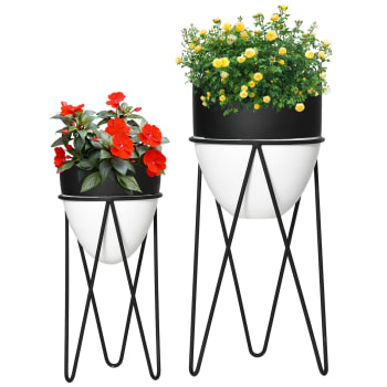 Supports de pots de fleurs design - lot de 2 métal époxy noir blanc
