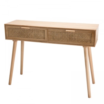 Romeo - Console en pin couleur naturelle 2 tiroirs cannage