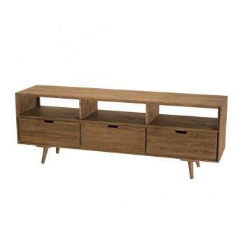 Andrew - Mueble tv de madera de abeto marrón con 3 cajones y 3 estantes