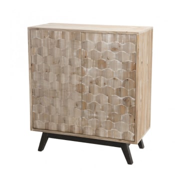 Mueble de TV de madera maciza y tejido de rafia de 2 puertas en tono nogal  de 150x40cm