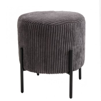 Albane - Tabouret rond en tissu velours cotelé gris anthracite pieds en métal