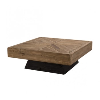 Andrian - Table basse carrée en pin recyclé piètement noir L99