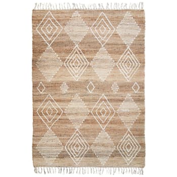 Primi - Tappeto in canapa con rombi in lana spessa naturale 120x170