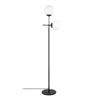 GARET - Lámpara de pie negro 2 luces con esferas de cristal blanco