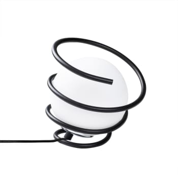 GALENE - Lampe de table sphère en verre blanc entourée d'une spirale noire