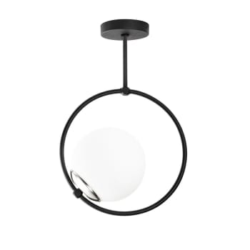ESCOTT - Plafonnier noir en forme d'anneau avec sphère en verre opale