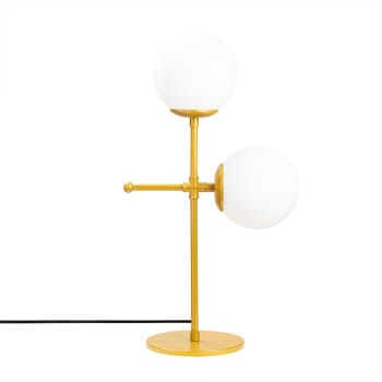 GARET - Elegante Tischlampe mit goldener Struktur und 2 Kugeln