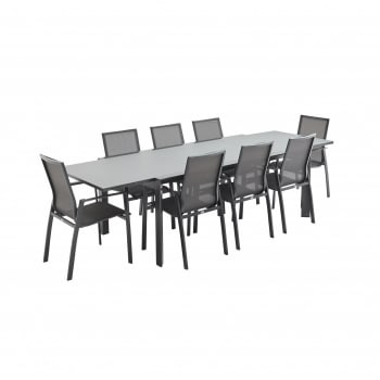 Washington - Salon de jardin gris et taupe en aluminium table et 8 fauteuils