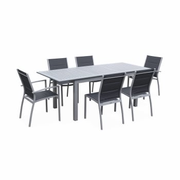 Chicago 210 - Salon de jardin gris en aluminium table extensible et 6 chaises