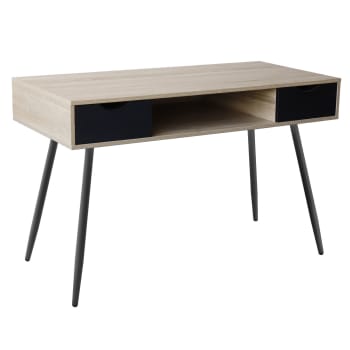Bjorn - Skandinavischer Schreibtisch aus Holz, schwarze Schubladen BJORN