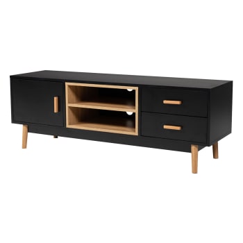 Joey - TV-Möbel im skandinavischen Stil mit 1 Tür und 2 Schubladen schwarz