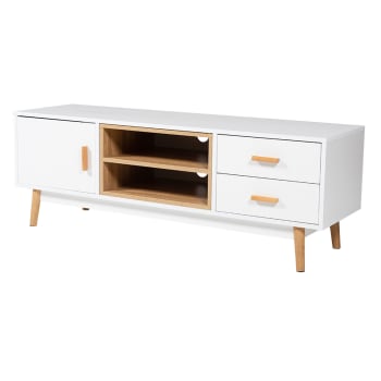 Joey - TV-Möbel im skandinavischen Stil mit 1 Tür und 2 Schubladen weiß