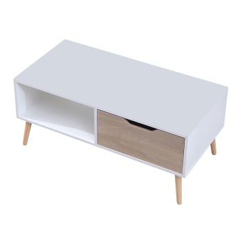 Freja - Table basse style scandinave blanche avec tiroir