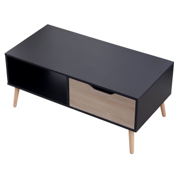 Freja - Mesa baja de estilo escandinavo negra con cajón