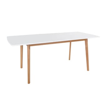 Helga - Table à manger extensible 120/160cm blanche et bois de hêtre