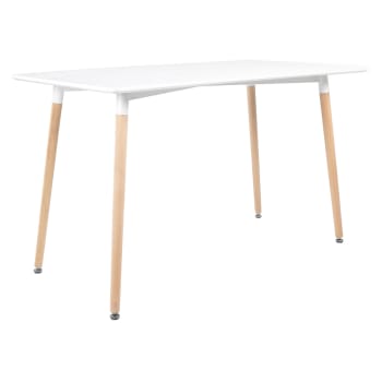 Pia - Table à manger rectangulaire style scandinave blanche et bois de hêtre
