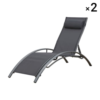 Galapagos - Set di 2 sedie a sdraio in textilene grigio con struttura grigia