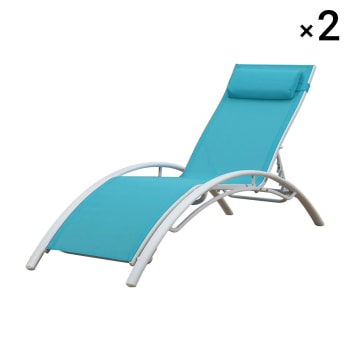 Galapagos - Set di 2 sedie a sdraio GALAPAGOS in textilene blu - alluminio bianco