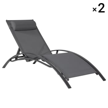 Galapagos - 2er-Set Liegestuhl aus grauem Textilene und anthrazitfarbenem Gestell