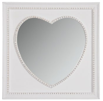 Miroir carré coeur blanc 28x28cm