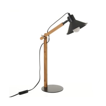 Lampe de bureau métal noir et bambou H53cm