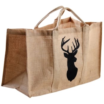 Sac à Bûches En Toile De Jute épaisse Motif Pampa – 60x40x30 Cm | Transport Facile Avec 2 Anses | Déco Tendance Cheminée