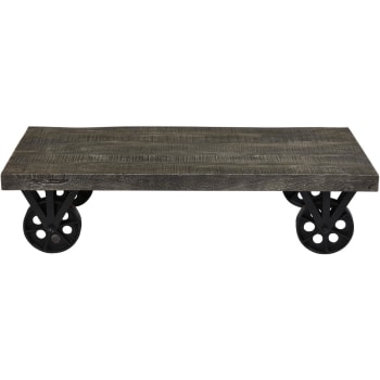CHENNAI - Table basse gris plateau bois massif pieds métal noir