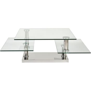 BURBANE - Table basse grise plateau verre pieds métal 80x80cm