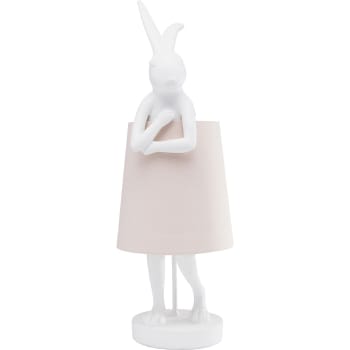 Animal - Lampe lapin en polyrésine blanche et abat-jour en lin rose H50