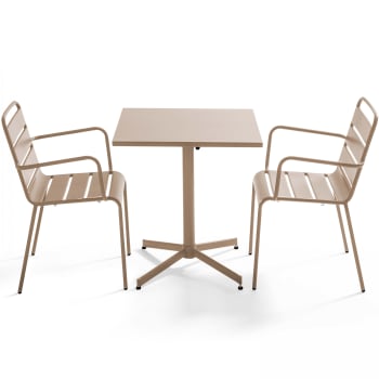 Palavas - Tavolo da giardino quadrato e 2 sedie in metallo color talpa