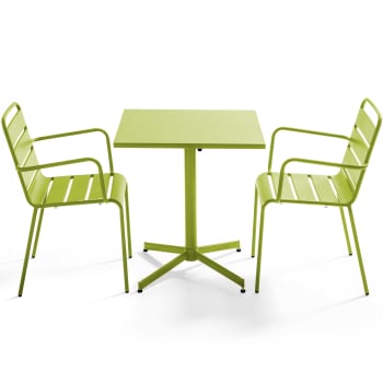 Palavas - Ensemble table de jardin bistrot et 2 fauteuils métal vert